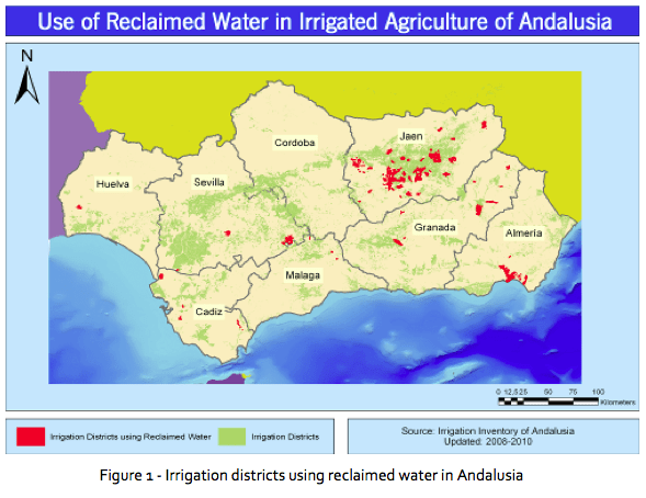 Irrigation districts using reclaimed water in Andalusia